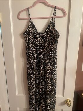 Veronica M Black and Cream Animal-Print S Jumpsuit